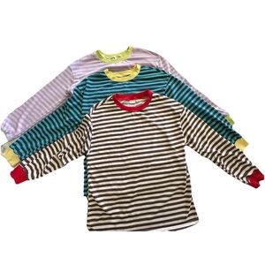 Count Of Three Long Sleeve Crew Neck Tee L Striped Knit Tops